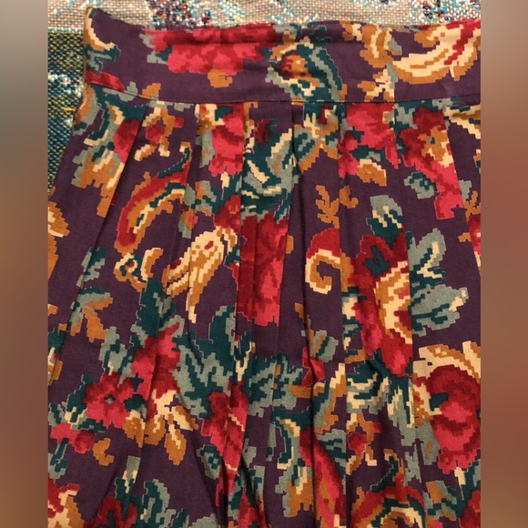 Vtg 90s David Hollis Digital Floral Pleat Front Maxi Skirt - Picture 4 of 10